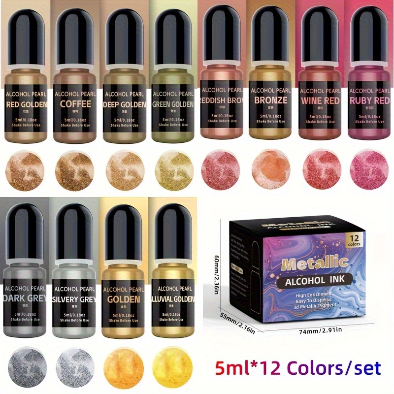Alcohol Ink Set - 12 couleurs métalliques3DRendering Set (5 ml