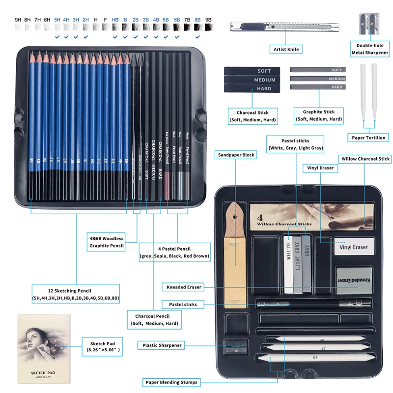 50 pièces ensemble de crayons  - Sketching Charcoal Set avis et prix